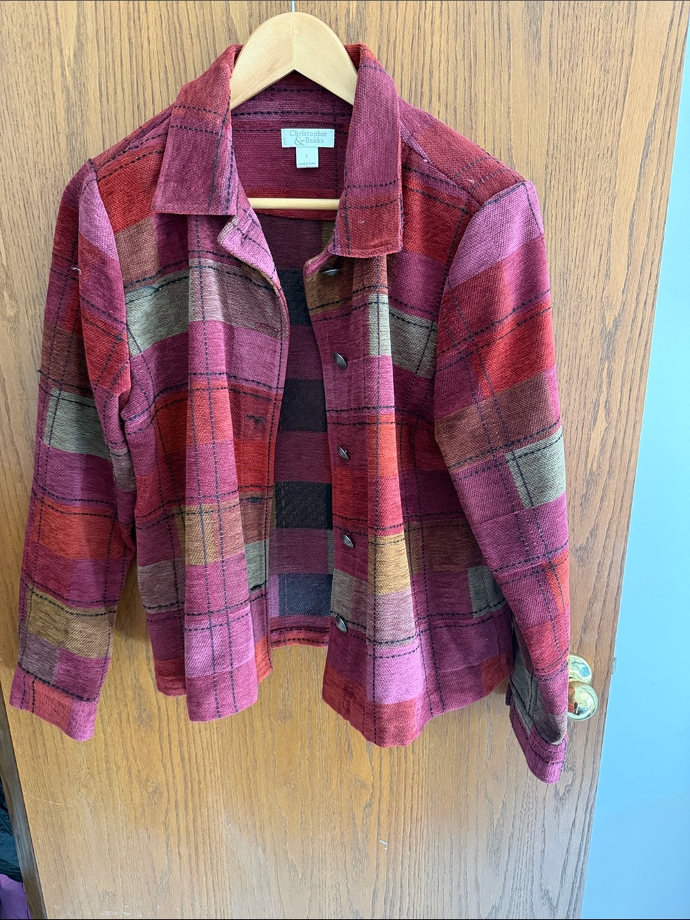 Christopher & Banks Red and Pink Plaid Button-Front Jacket
